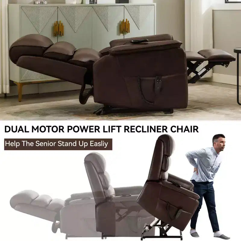 Fauteuil inclinable d'appoint Okak Leatheraire avec fonction de levage, de chauffage et de massage, fauteuil inclinable électrique moderne avec double moteur et télécommande.