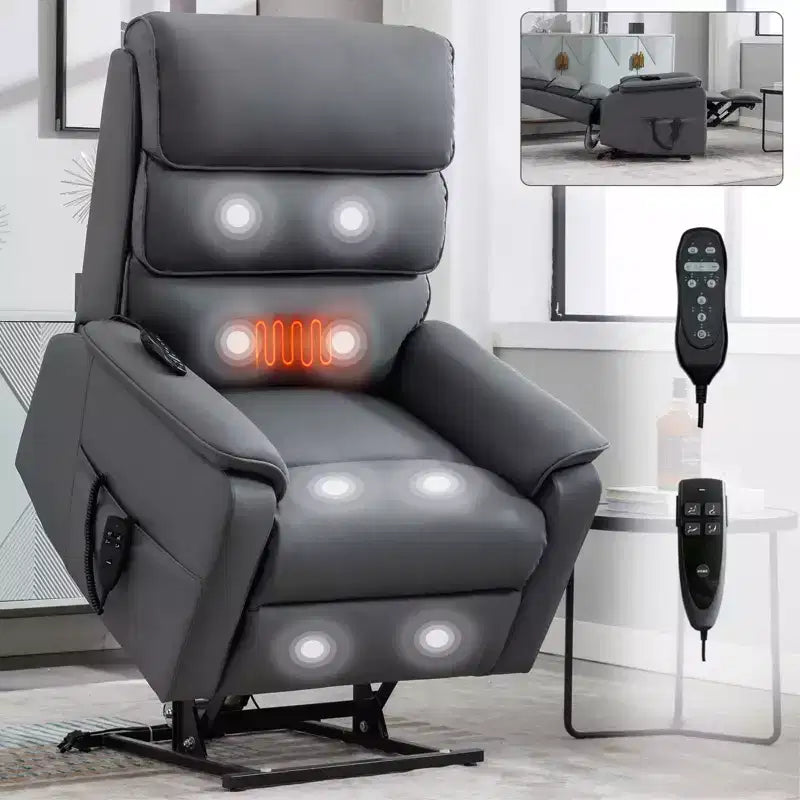 Fauteuil inclinable d'appoint Okak Leatheraire avec fonction de levage, de chauffage et de massage, fauteuil inclinable électrique moderne avec double moteur et télécommande.