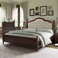 AMERLIFE Solid Wood Bed Frame, Transitional Platform Bed with 52.5 Upholstered Tufted Headboard, Walnut