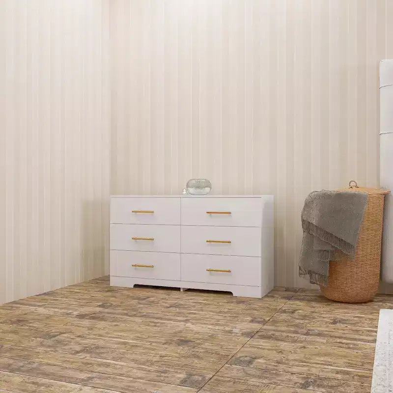 Commode Okak 2 rangées 6 tiroirs, commode moderne avec grand espace de rangement, armoire de rangement au fini mat pour le salon, l'entrée