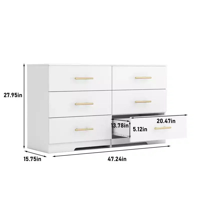 Commode Okak 2 rangées 6 tiroirs, commode moderne avec grand espace de rangement, armoire de rangement au fini mat pour le salon, l'entrée