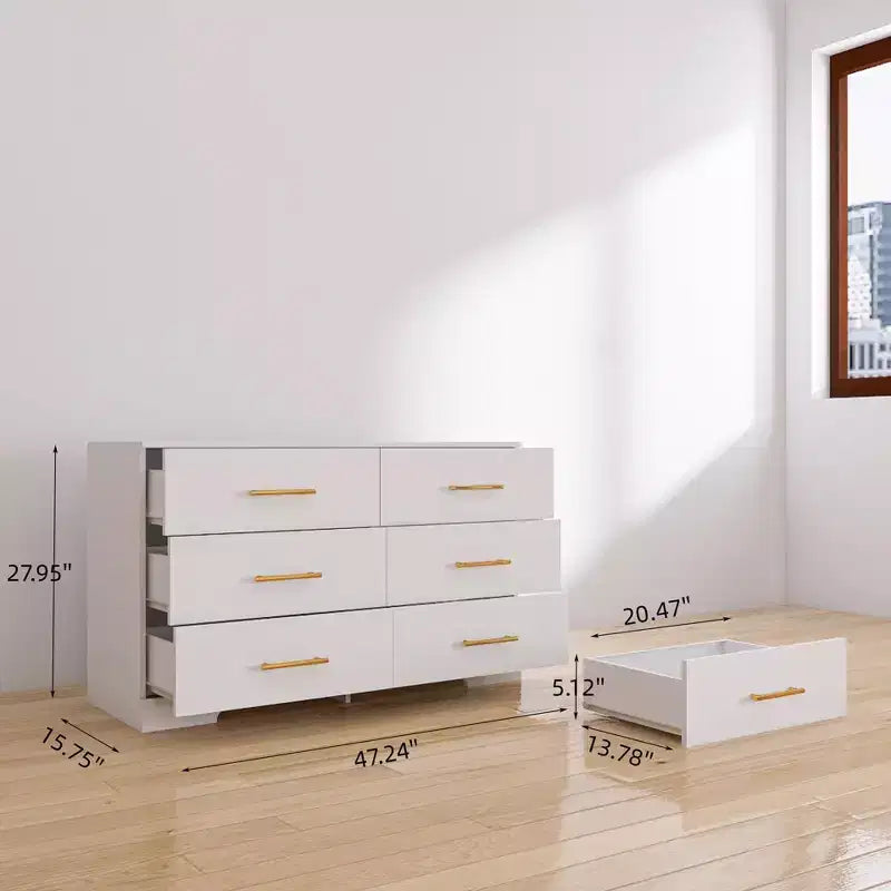 Okak 2 Row 6-Drawer Dresser,Modern Chest of Drawers with Large Storage Space,Matte Finish Storage Cabinet for Living Room,Entryway