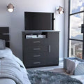 Okak 4-Drawer Dresser with 1 Door-Storage Cabinet&1 Shelf,Large TV Dresser for Bedroom,Living Room,Entryway,Matte Black Finish Dresser,Superior Top