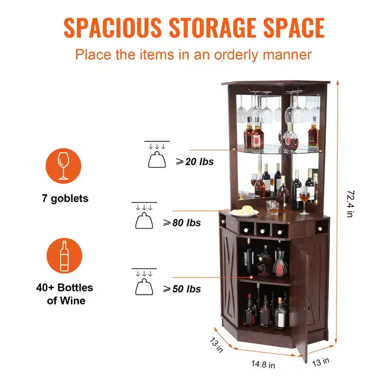 Meuble de Bar d'Angle Industriel VEVOR, Table à Vin pour Alcool et Verres, Buffet avec Porte-Verres, Noyer Noir