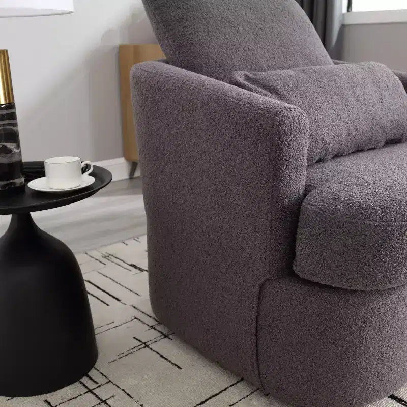 Fauteuil pivotant Okak 360°, Fauteuil d'appoint en cuir PU moelleux avec support ergonomique pour salon, chambre de bébé, bureau, espace de détente