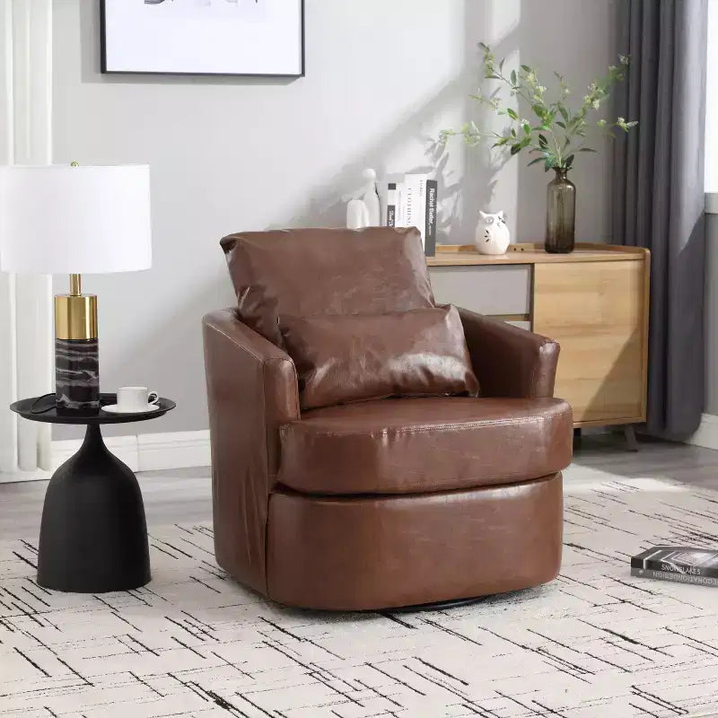 Fauteuil pivotant Okak 360°, Fauteuil d'appoint en cuir PU moelleux avec support ergonomique pour salon, chambre de bébé, bureau, espace de détente