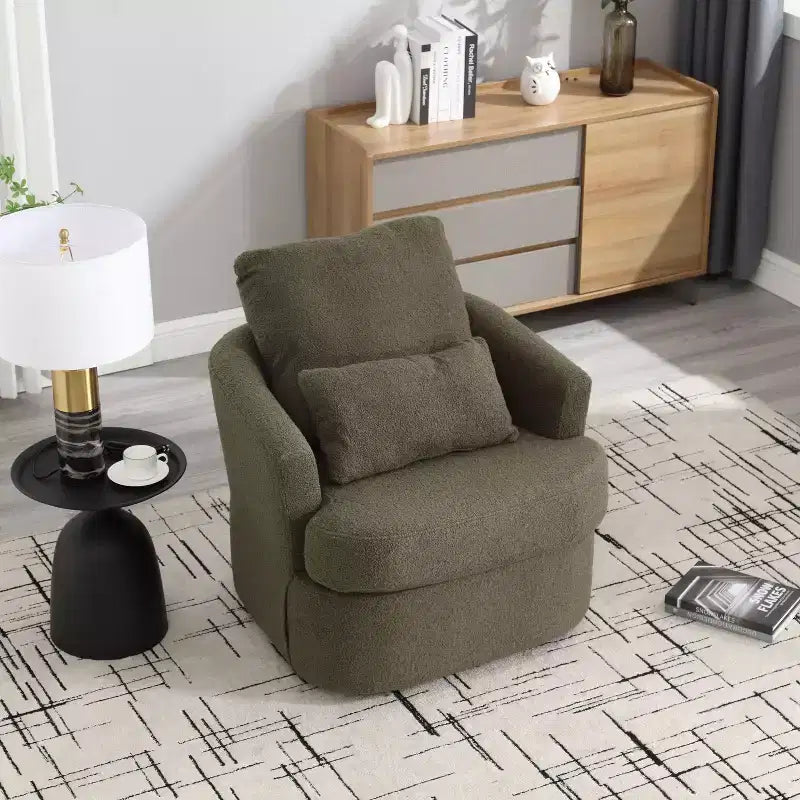 Fauteuil pivotant Okak 360°, Fauteuil d'appoint en cuir PU moelleux avec support ergonomique pour salon, chambre de bébé, bureau, espace de détente