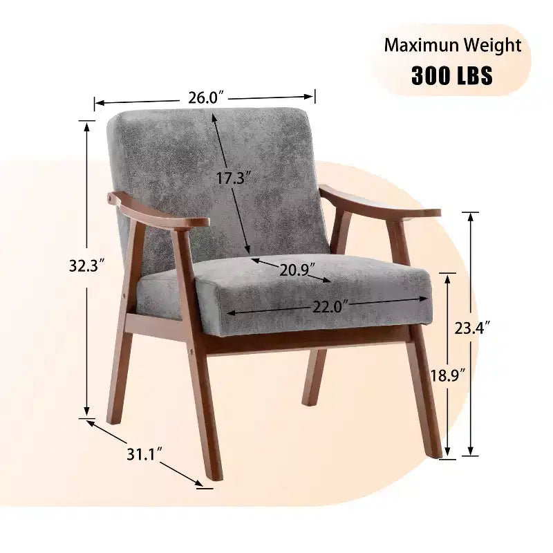 Fauteuils d'appoint Okak pour chambre, chaise moderne du milieu du siècle, cadre en bois massif, fauteuil d'appoint avec dossier extra-épais, fauteuil à oreilles, salle de lecture