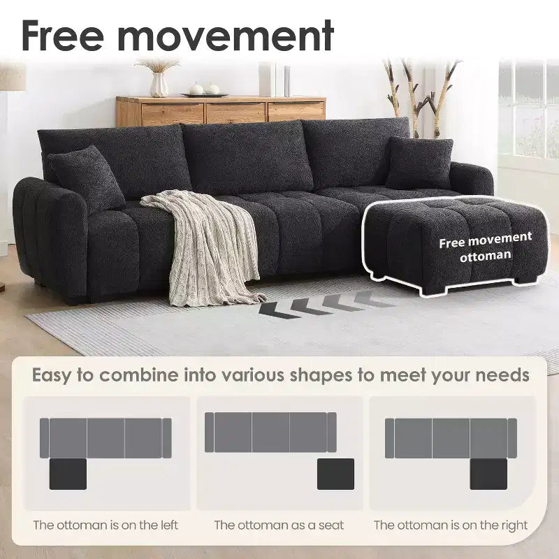 Canapé modulable Whisen 110, forme en L avec assise extra-large, design à lignes tendues