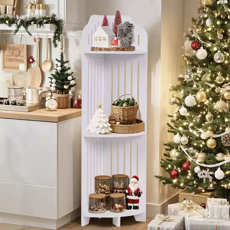 VECELO Étagère d'angle à 3/4 niveaux, Petite étagère de rangement pour espace étroit, Porte-papier toilette pour salle de bain, Blanc