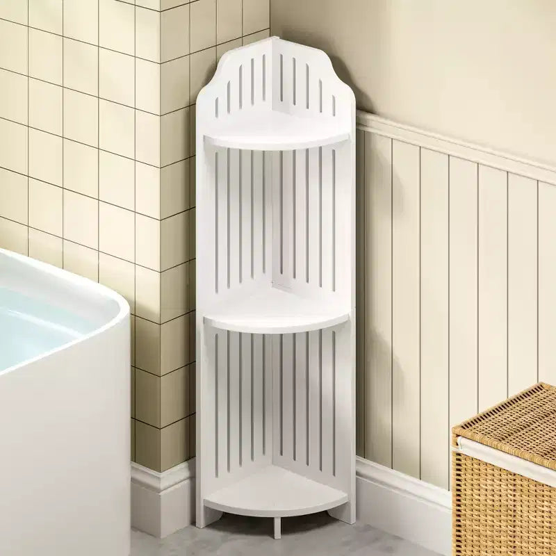 VECELO Étagère d'angle à 3/4 niveaux, Petite étagère de rangement pour espace étroit, Porte-papier toilette pour salle de bain, Blanc