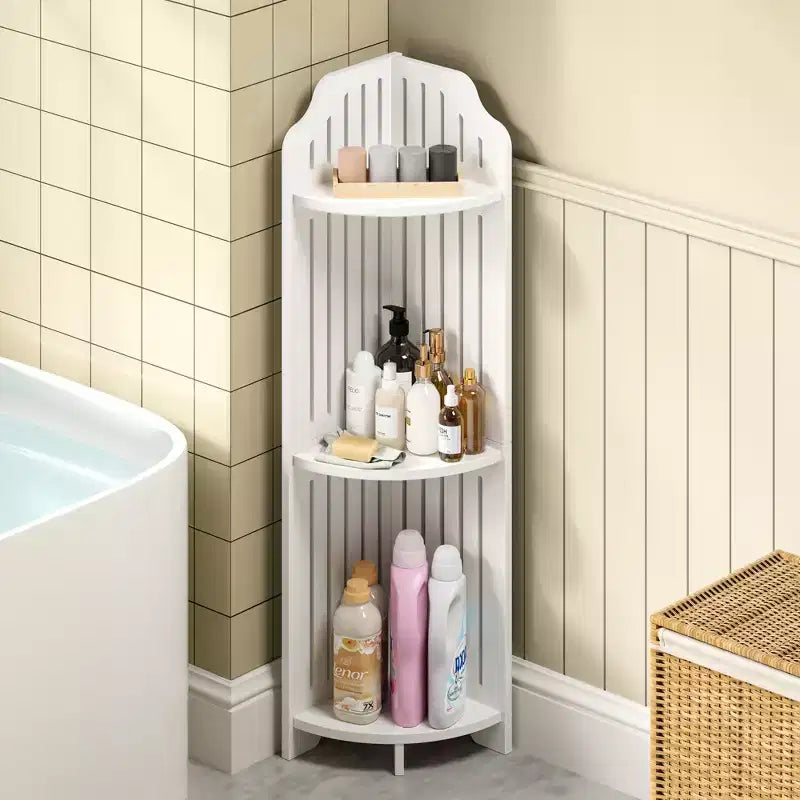 VECELO Étagère d'angle à 3/4 niveaux, Petite étagère de rangement pour espace étroit, Porte-papier toilette pour salle de bain, Blanc