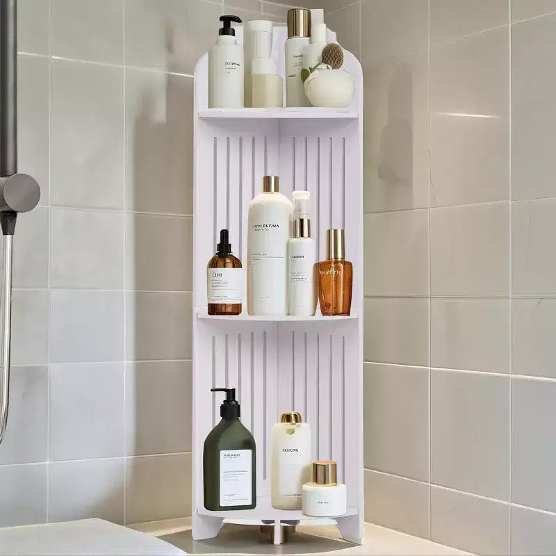 VECELO Étagère d'angle à 3/4 niveaux, Petite étagère de rangement pour espace étroit, Porte-papier toilette pour salle de bain, Blanc