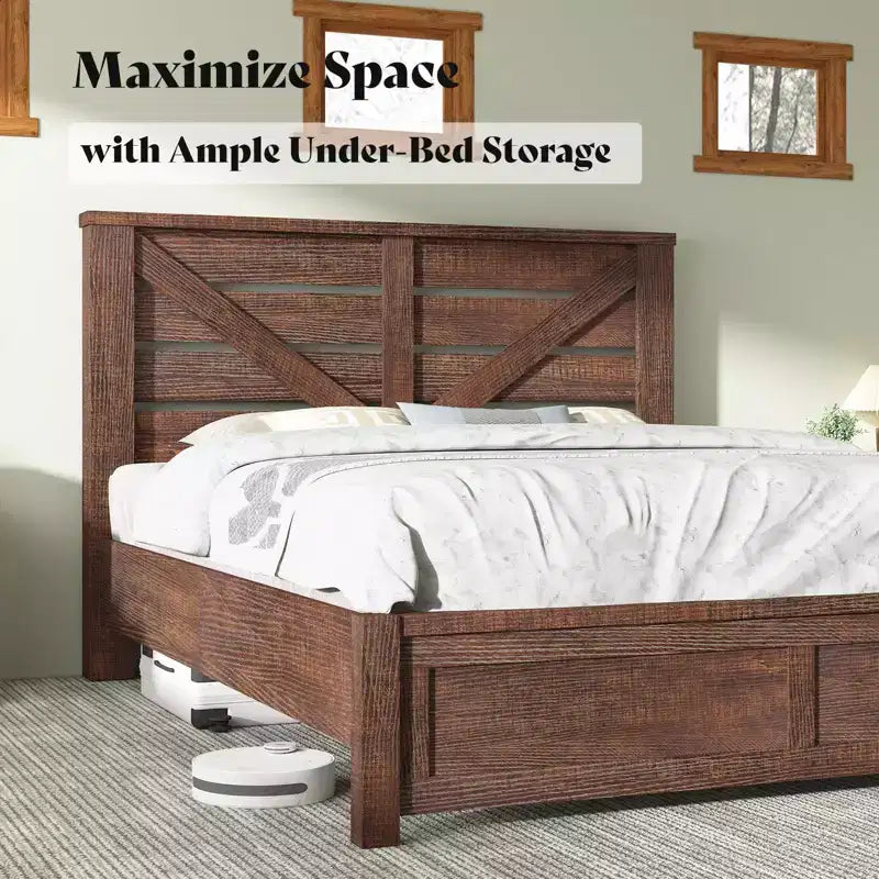 Cadre de lit AMERLIFE de style ferme avec tête de lit porte de grange de 125 cm