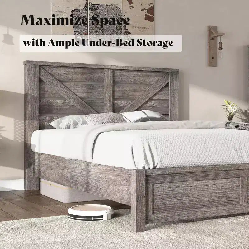 Cadre de lit AMERLIFE de style ferme avec tête de lit porte de grange de 125 cm