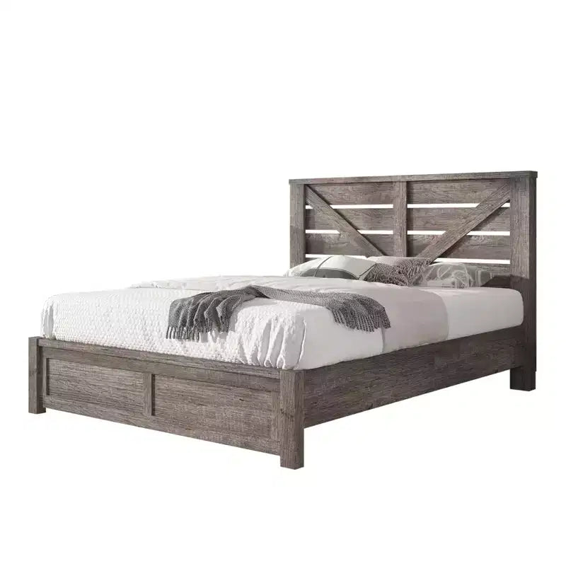 Cadre de lit AMERLIFE de style ferme avec tête de lit porte de grange de 125 cm