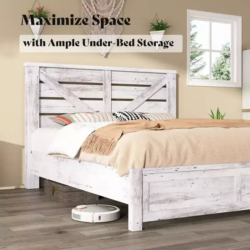 Cadre de lit AMERLIFE de style ferme avec tête de lit porte de grange de 125 cm