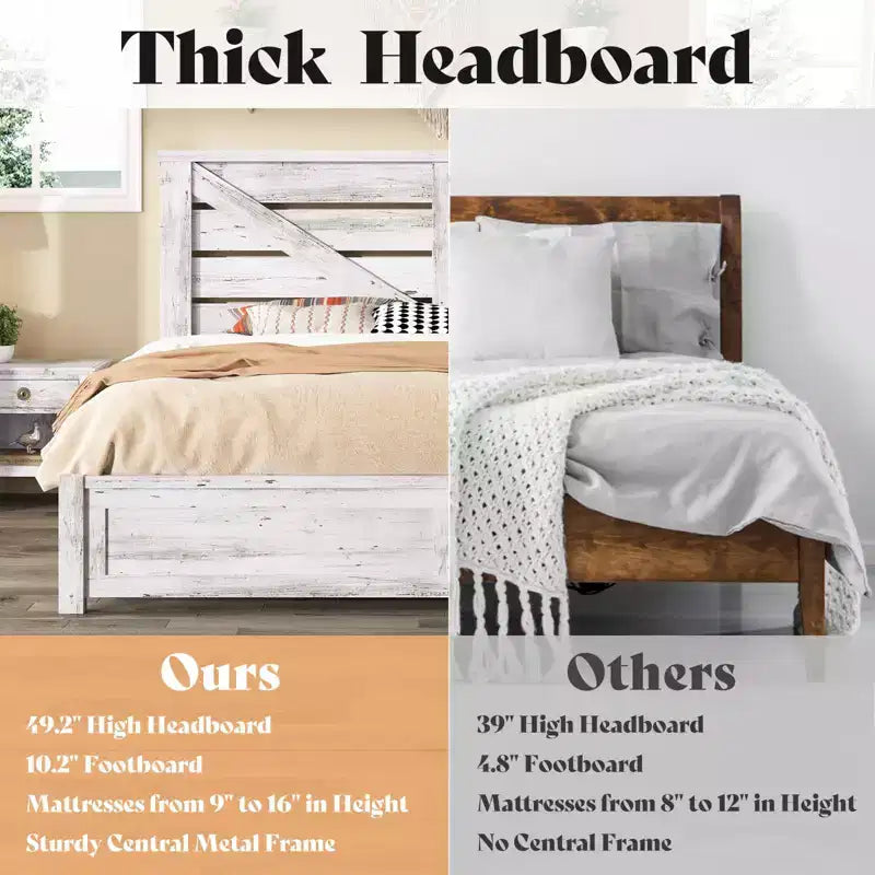 Cadre de lit AMERLIFE de style ferme avec tête de lit porte de grange de 125 cm