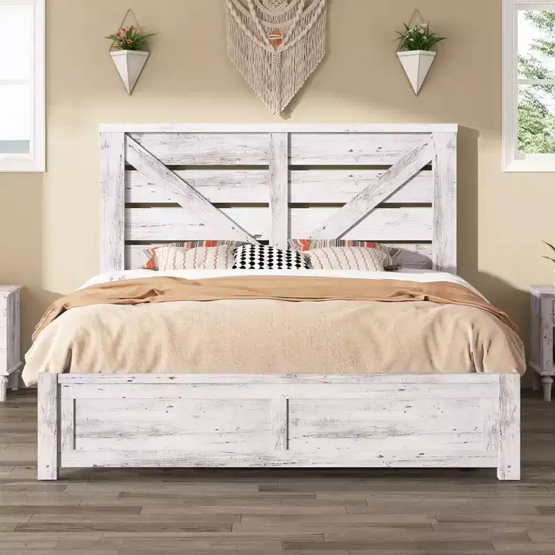 Cadre de lit AMERLIFE de style ferme avec tête de lit porte de grange de 125 cm