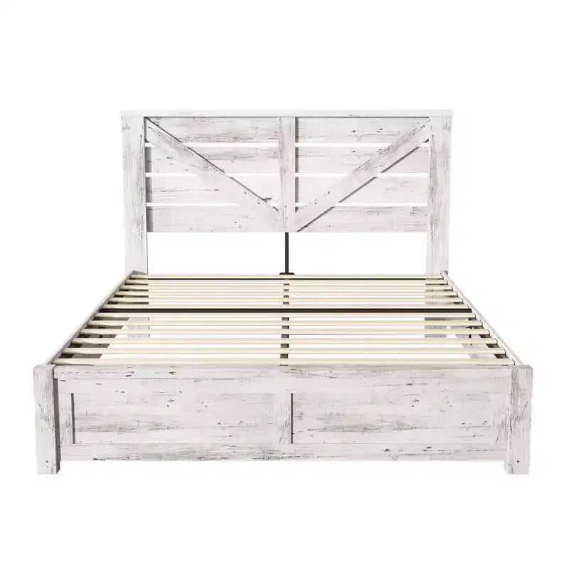 Cadre de lit AMERLIFE de style ferme avec tête de lit porte de grange de 125 cm