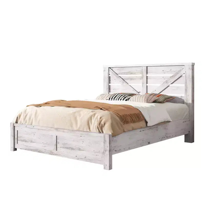 Cadre de lit AMERLIFE de style ferme avec tête de lit porte de grange de 125 cm