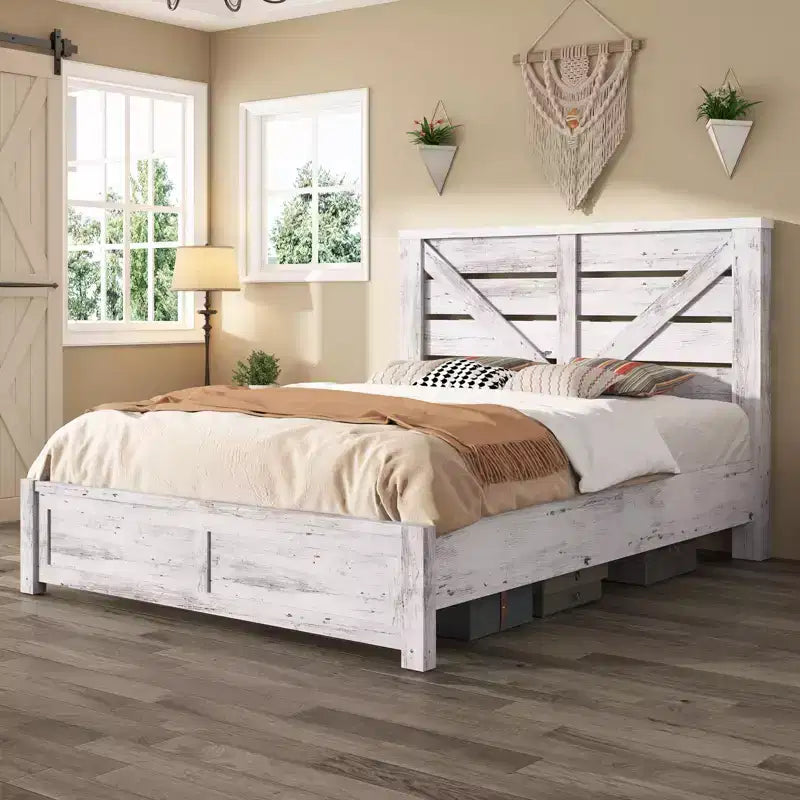 AMERLIFE Farmhouse Bed Frame with 49.2 Barn Door Headboard