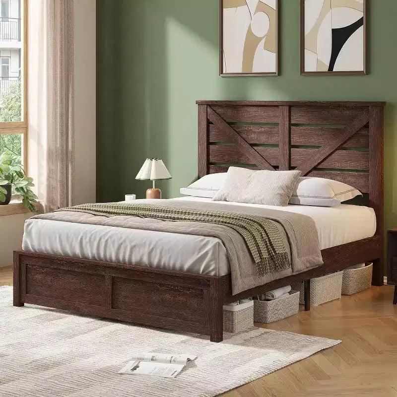 Cadre de lit AMERLIFE de style ferme avec tête de lit porte de grange de 125 cm