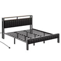 Amerlife Platform Bed Frame LED Bed Frame with PU Leather & Charging Station