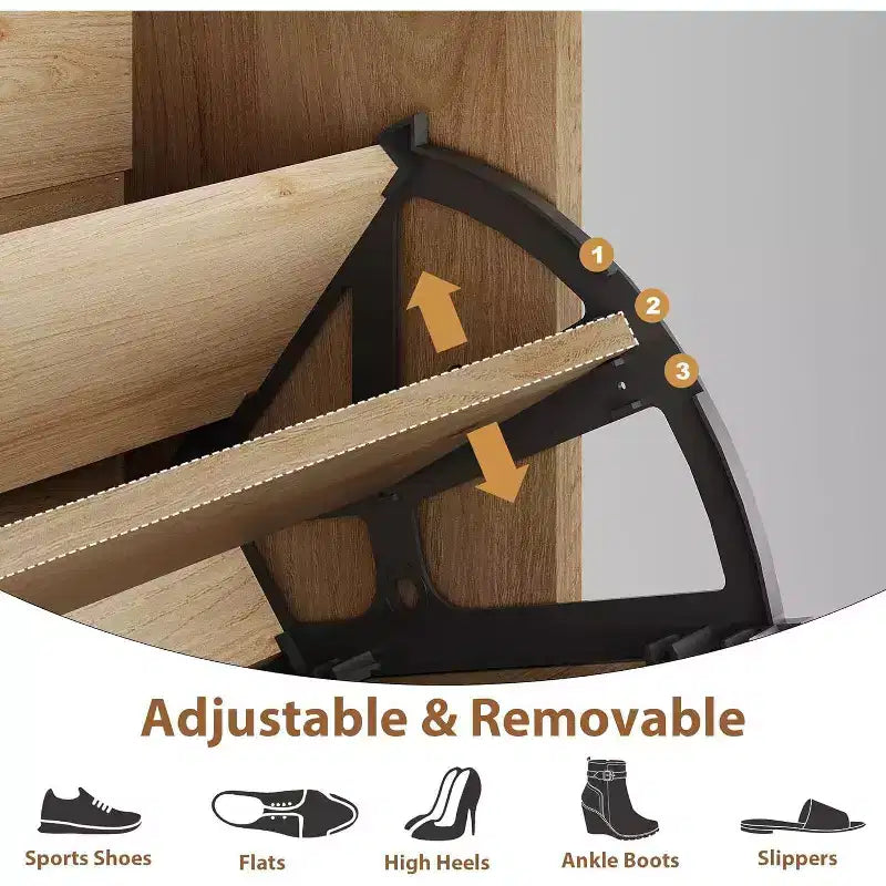 Meuble à chaussures en rotin Acekool avec 2 tiroirs basculants et 1 tiroir coulissant, étagères réglables, pieds en métal, rangement d'entrée peu encombrant