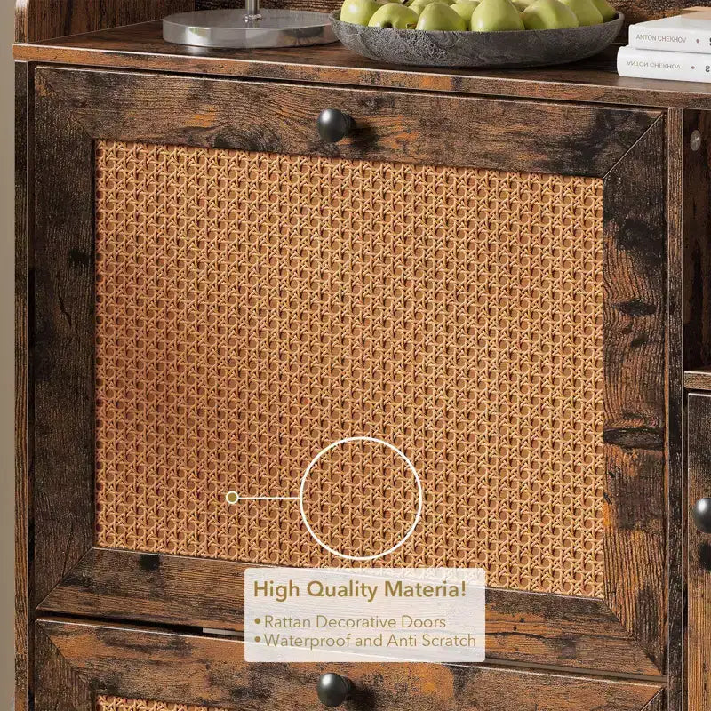 Meuble à Chaussures 3 Niveaux Acekool avec Tiroirs Basculants en Rotin Naturel, Étagères Réglables et Rangement Ouvert, Organisateur d'Entrée Disponible en Plusieurs Finitions