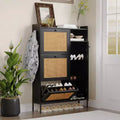 Acekool 3-Tier Shoe Cabinet with Natural Rattan Flip Drawers, Adjustable Shelves & Open Storage, Entryway Organizer in Multiple Finish