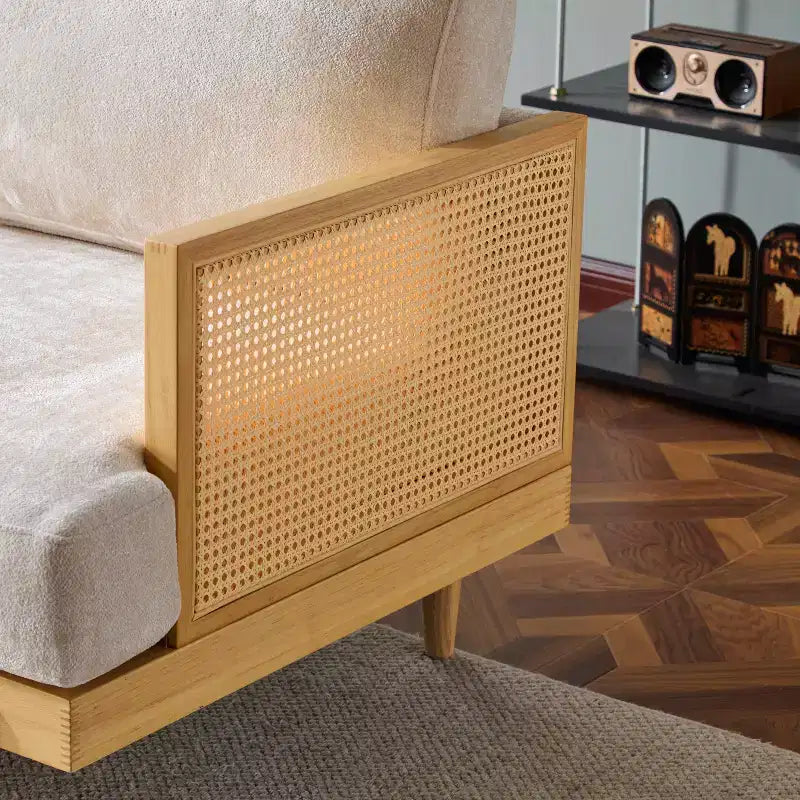 Christopher Knight Home Canapé trois places moderne Quince 72 en velours, bois d'hévéa et rotin avec coussin