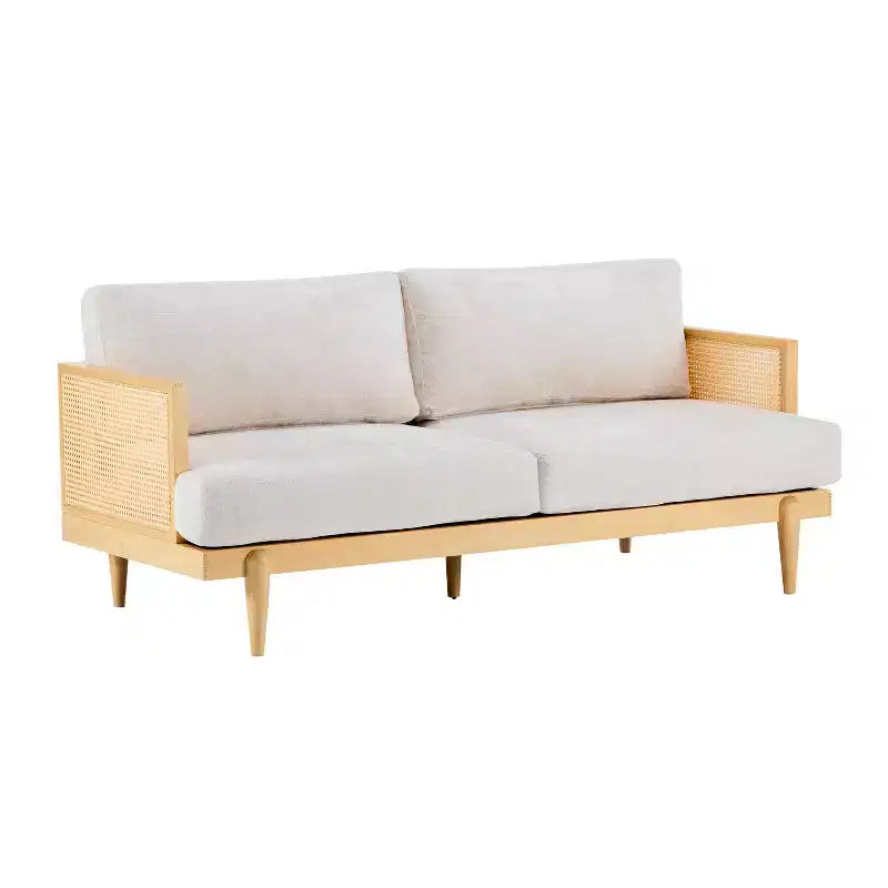 Christopher Knight Home Canapé trois places moderne Quince 72 en velours, bois d'hévéa et rotin avec coussin