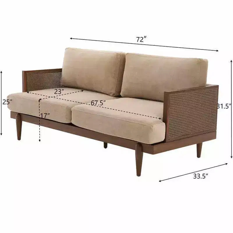 Christopher Knight Home Canapé trois places moderne Quince 72 en velours, bois d'hévéa et rotin avec coussin