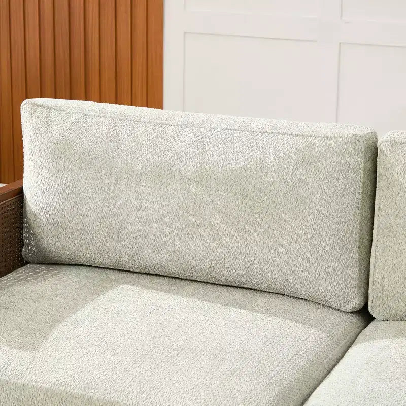 Christopher Knight Home Canapé trois places moderne Quince 72 en velours, bois d'hévéa et rotin avec coussin