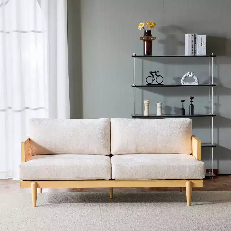Christopher Knight Home Canapé trois places moderne Quince 72 en velours, bois d'hévéa et rotin avec coussin