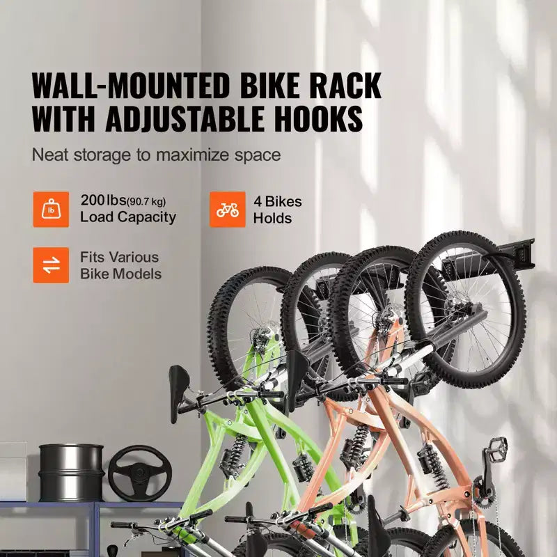 Support de rangement pour vélos VEVOR, 2 supports, support mural de rangement pour vélos, organisateur pour maison et garage, personnalisable pour différentes tailles de vélos