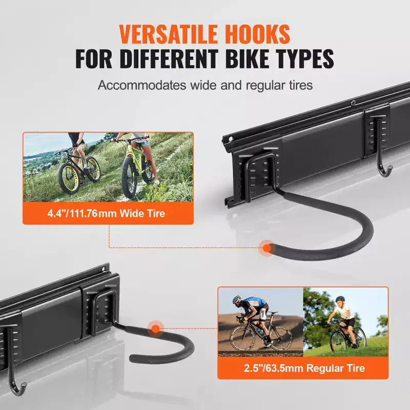 Support de rangement pour vélos VEVOR, 2 supports, support mural de rangement pour vélos, organisateur pour maison et garage, personnalisable pour différentes tailles de vélos