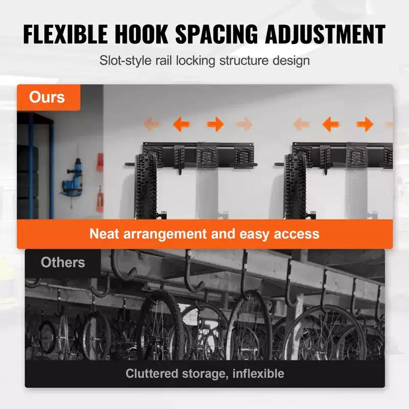 Support de rangement pour vélos VEVOR, 2 supports, support mural de rangement pour vélos, organisateur pour maison et garage, personnalisable pour différentes tailles de vélos