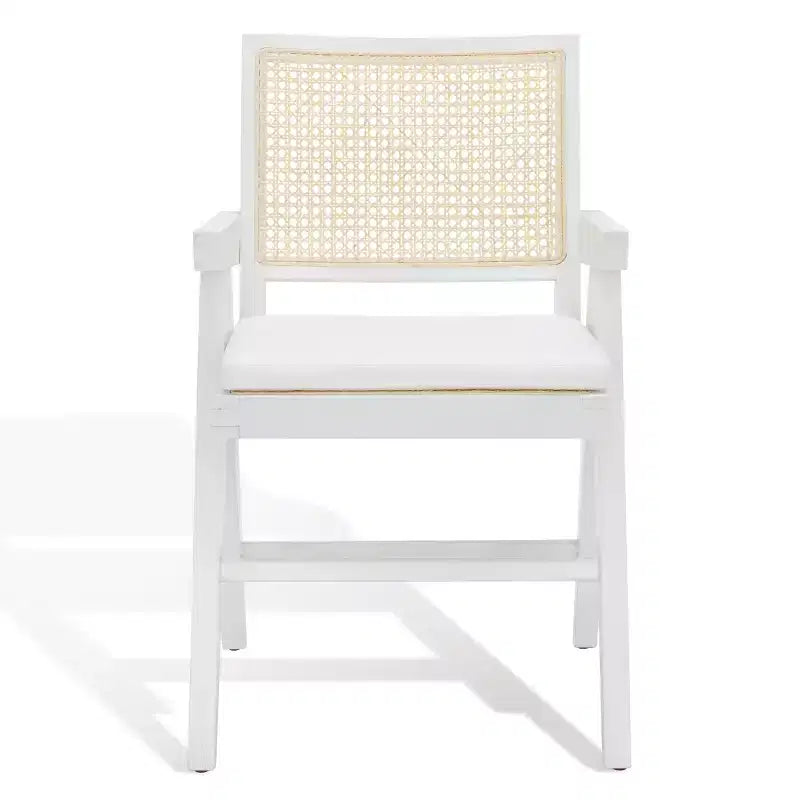 Colette Rattan Arm Chair - SFV4136 - White/Natural - Safavieh Couture
