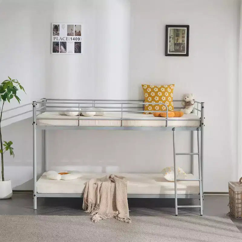Karl Home Lit superposé double en métal blanc pour enfants, adolescents et adultes, lit superposé robuste en métal avec échelle