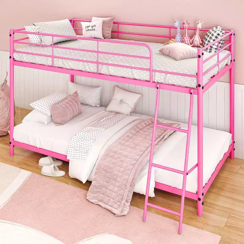 Karl Home Lit superposé double en métal blanc pour enfants, adolescents et adultes, lit superposé robuste en métal avec échelle