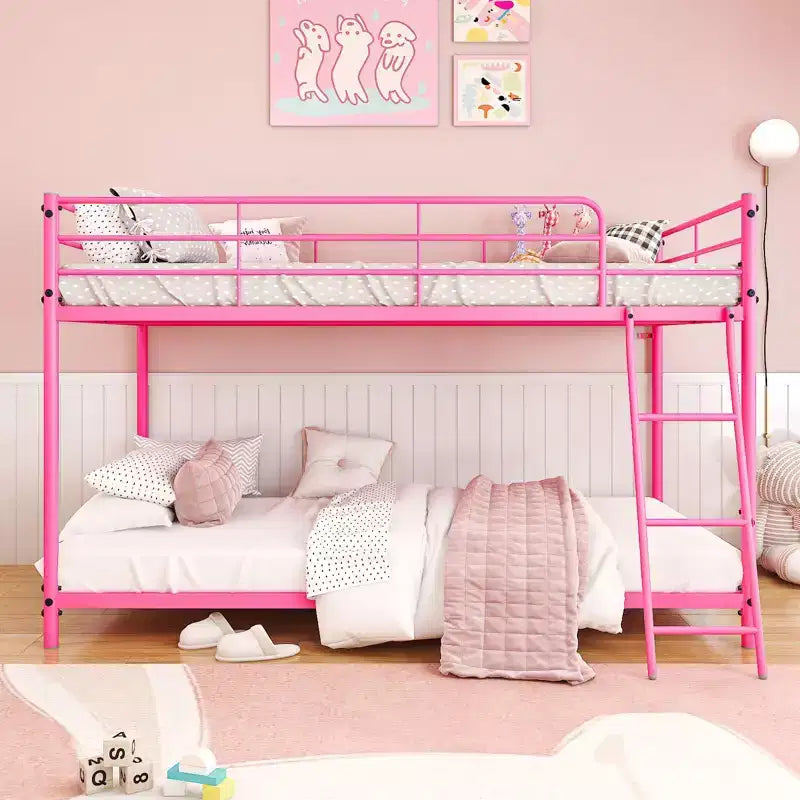 Karl Home Lit superposé double en métal blanc pour enfants, adolescents et adultes, lit superposé robuste en métal avec échelle