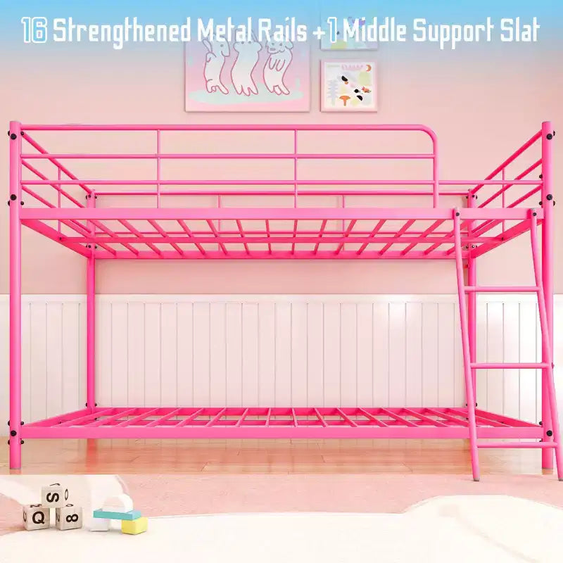 Karl Home Lit superposé double en métal blanc pour enfants, adolescents et adultes, lit superposé robuste en métal avec échelle
