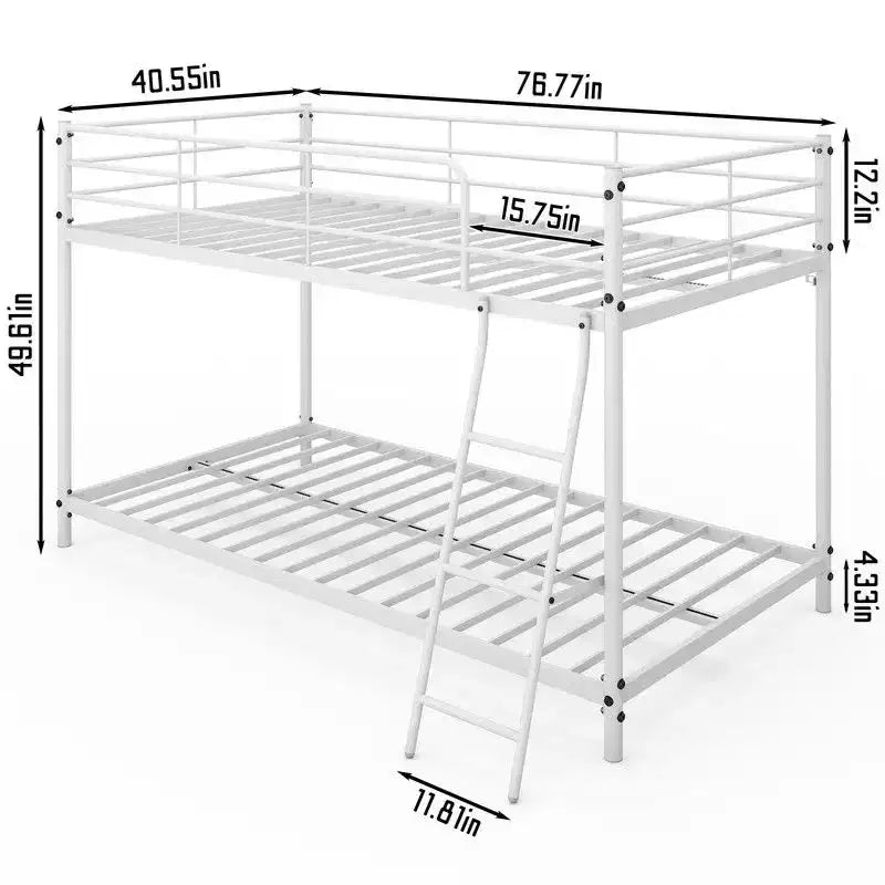 Karl Home Lit superposé double en métal blanc pour enfants, adolescents et adultes, lit superposé robuste en métal avec échelle