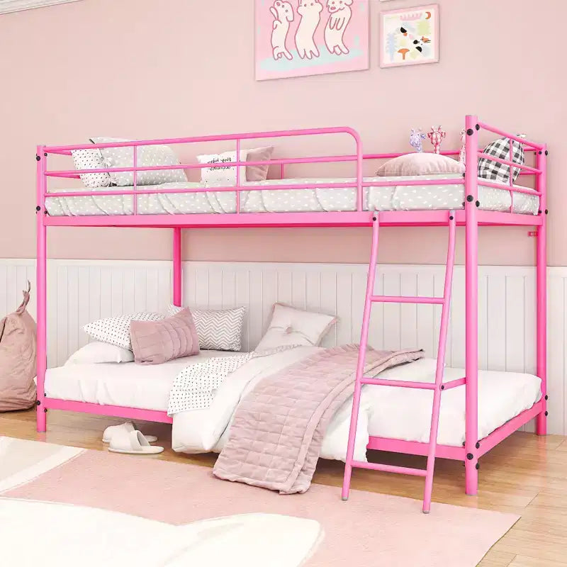 Karl Home Lit superposé double en métal blanc pour enfants, adolescents et adultes, lit superposé robuste en métal avec échelle