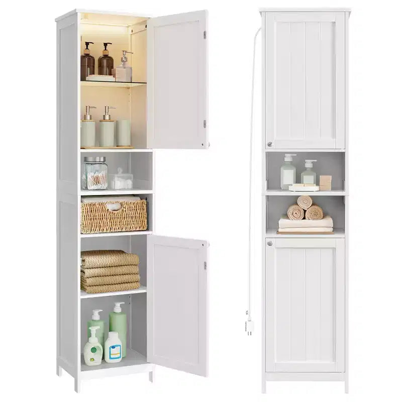Slim LED Bathroom Cabinet with Adjustable Shelves, Freestanding Storage Unit, 15.7 Inch Narrow Design