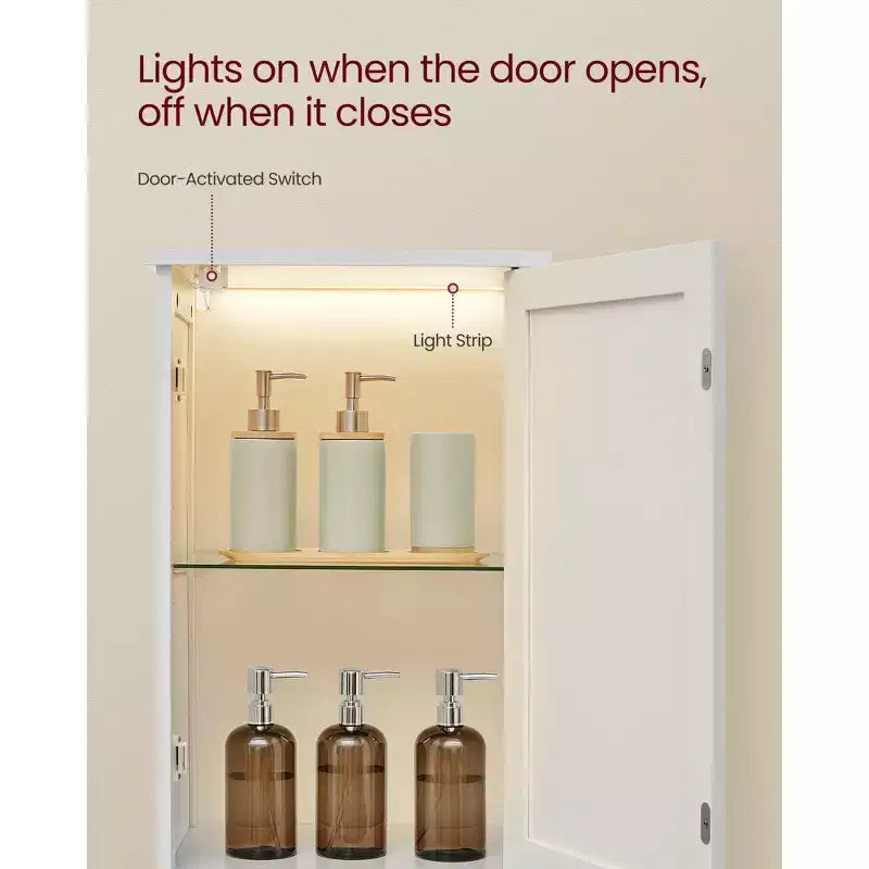 Meuble de salle de bain LED mince avec étagères réglables, unité de rangement autoportante, design étroit de 40 cm