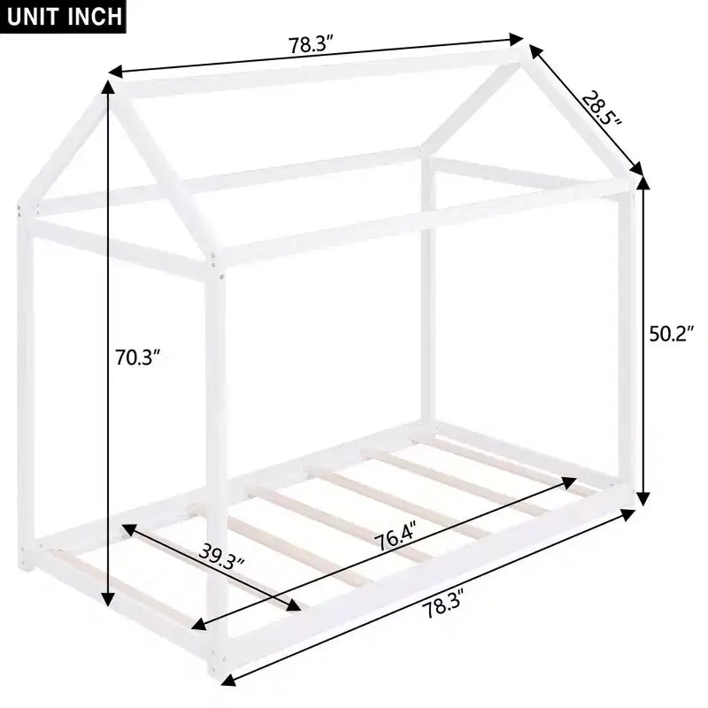 Cadre de lit en bois Okak double en forme de maison, lit au sol moderne pour chambre d'enfant/tout-petits