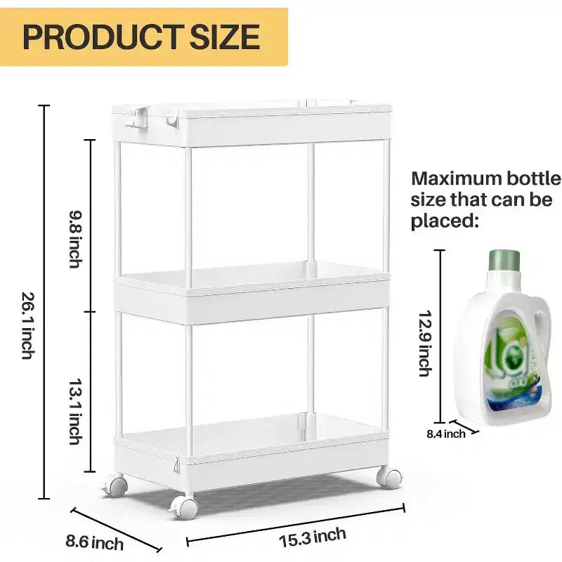 ACOINEL Chariot de Rangement Roulant 3 Niveaux, Chariot de Salle de Bain Organisateur de Buanderie Chariot de Service Étagère Mobile Unité d'Étagères Multi-Fonctionnelles Blanc
